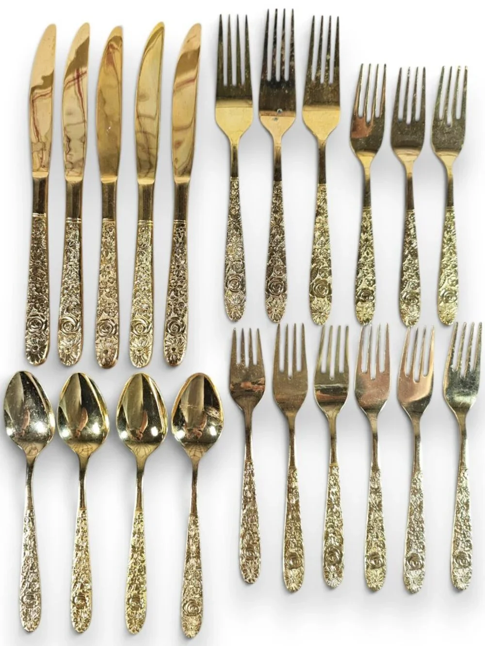 Stanley Roberts Gold Tone Stainless Flatware Lot of 21 Golden Bouquet Knives +